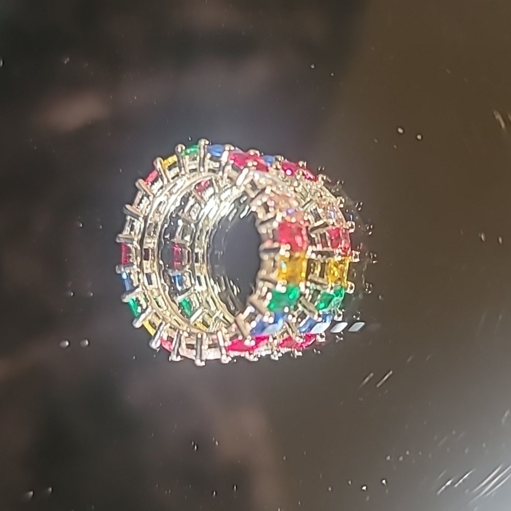 0516. Multicolor Lab Gemstones in 925 Sterling Silver Sparkly 💫Ring💜❤️💚💙🩵 - Picture 9 of 13